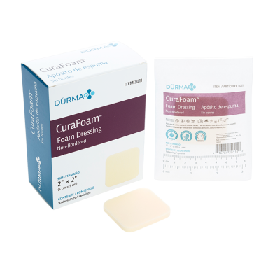 CuraFoam - Foam Dressing, 2" x 2", 10/Box, 12/Case