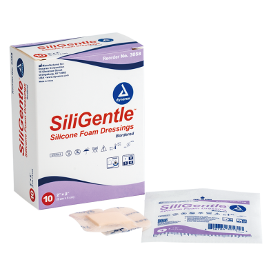 SiliGentle - Silicone Bordered Foam Dressing, 4" x 4", 10/Box