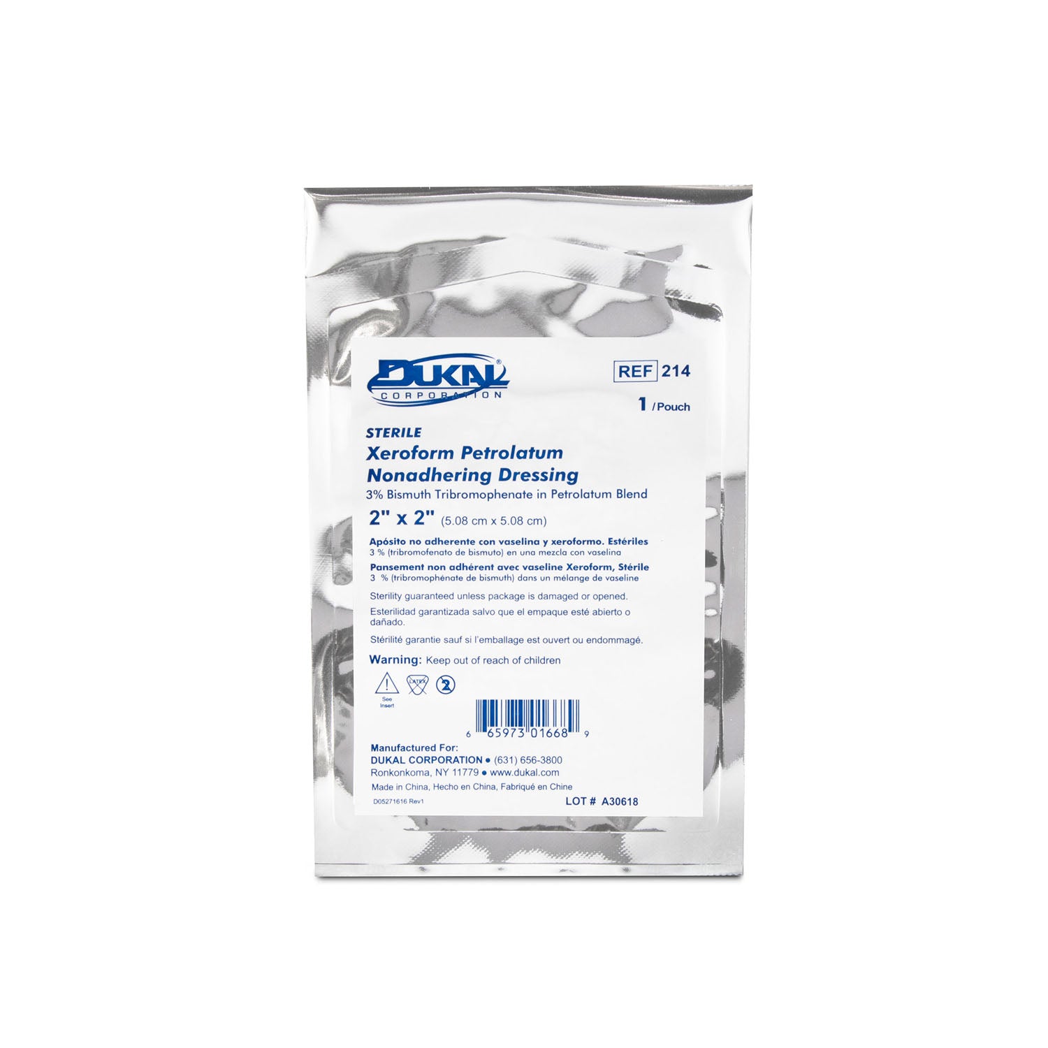 Dukal Alba Xeroform Petrolatum Gauze Dressings, 2" x 2", Sterile, 1/pk, 25 pk/bx