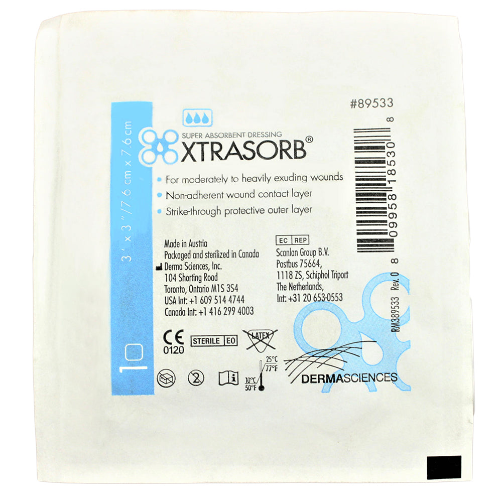 XTRASORB Classic 6"x9" Non-Adhesive Super-Absorbent Wound Dressing, 10/box