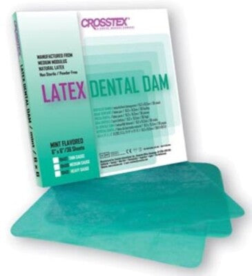 Crosstex Dental Dams, Green, 5"x5", Mint, 52sheets/box
